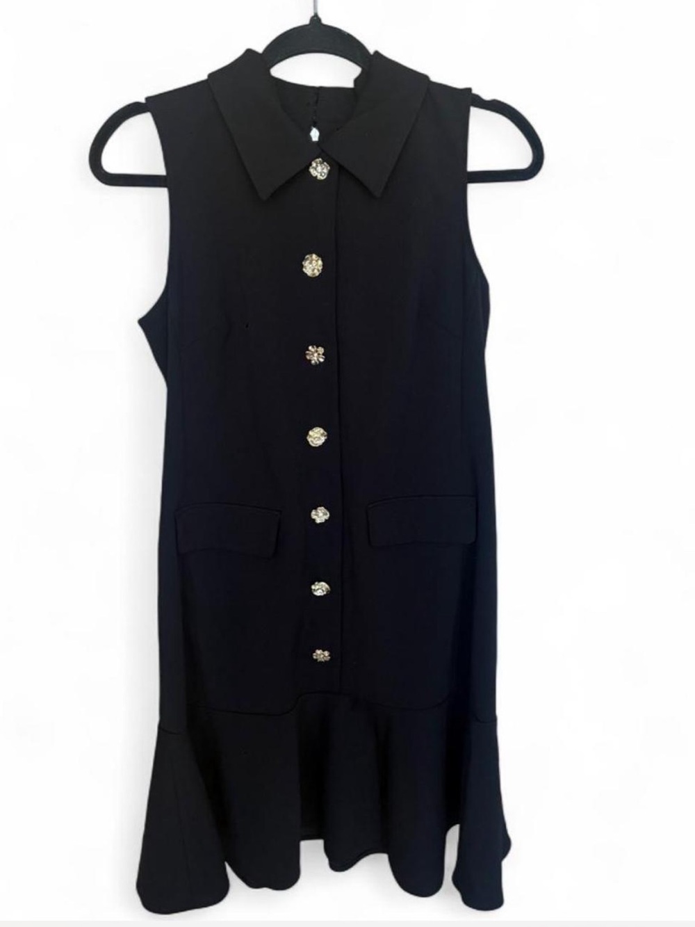 Karl Lagerfeld Black Sleeveless Tunic with Jeweled Buttons